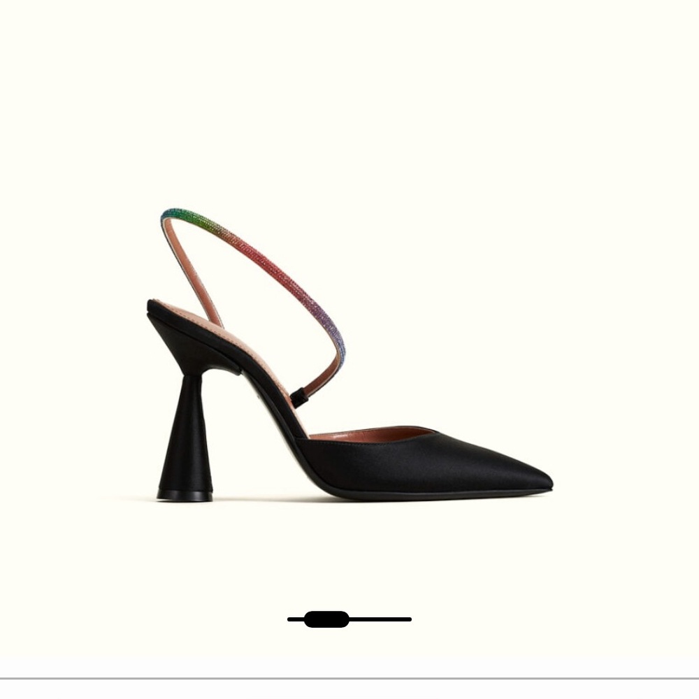 D’accori Saturn Satin sling back Elegant Black Heels with Rainbow Strap 7.5